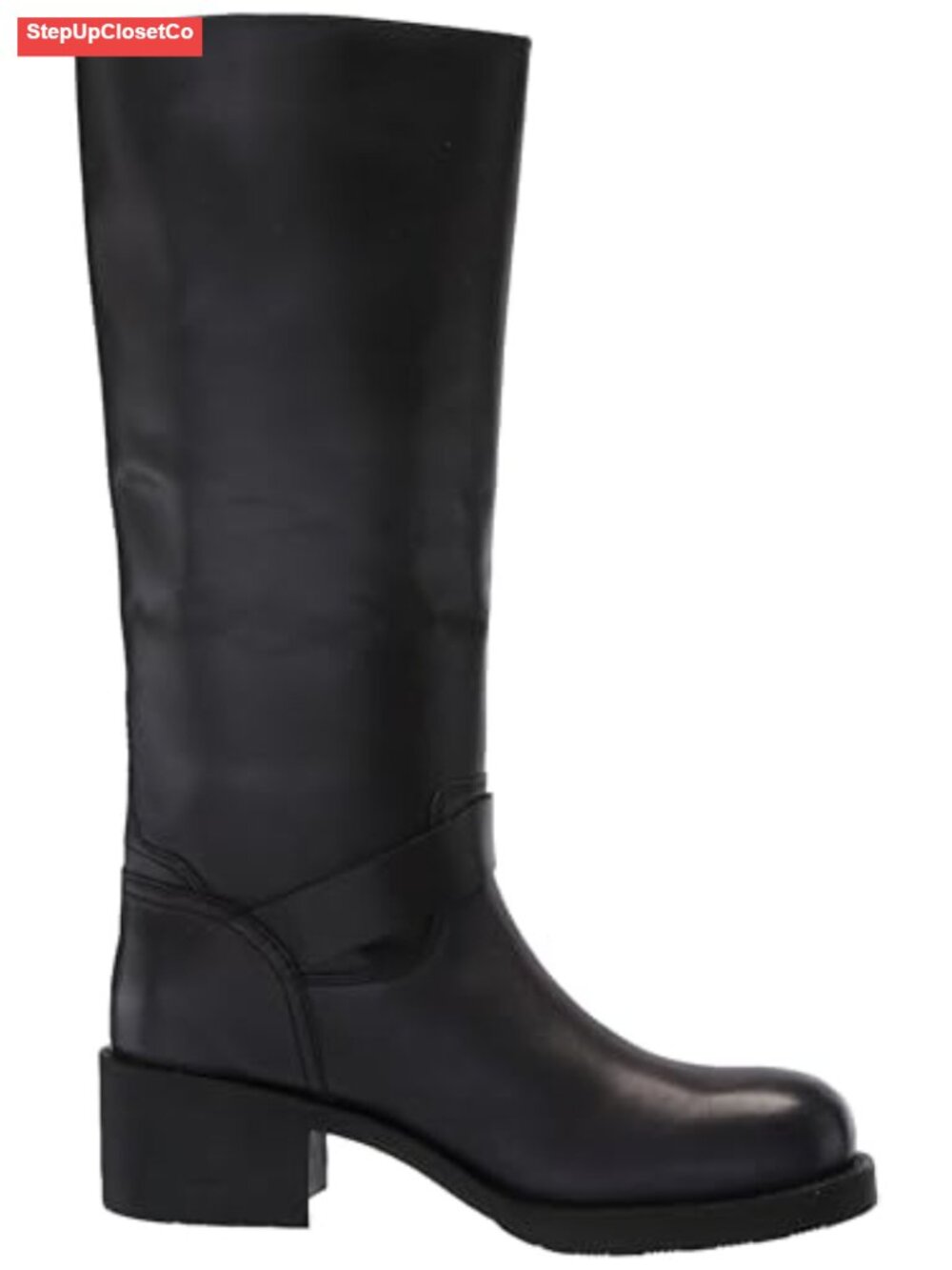 Women's Knee-High Leather Boots Tall Shaft Harness with Buckle Detail - Picture 4 of 5